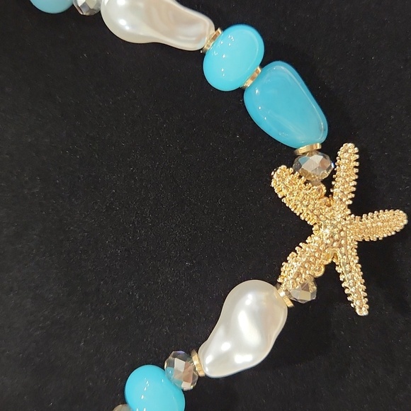 🔹️Piper K🔹️ Blue and Gold Coastal Charm 24" Starfish Pearls Necklace ✨️💙 - Picture 8 of 8